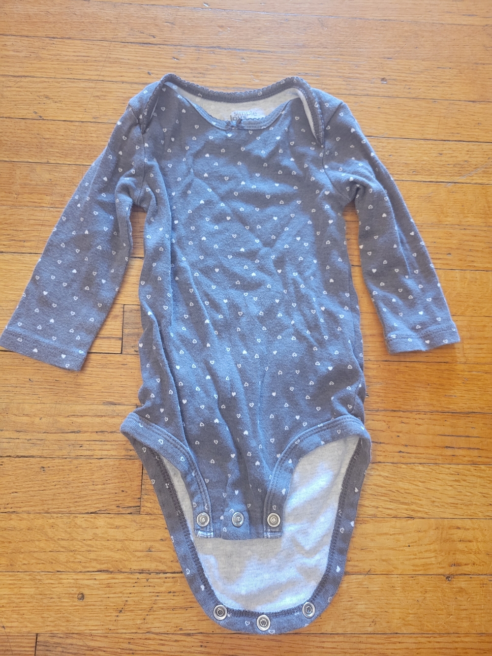 Long-Sleeve Gray Heart Print Baby One-Piece With Pastel Teal Overalls